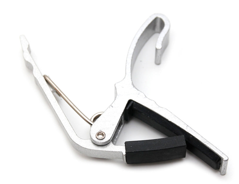 Bray Silver Universal Trigger Clamp Guitar Capo With Rubber Padding For Gibson, Ibanez, Tanglewood, Yamaha & Fender Acoustic Guitars - Quick Release