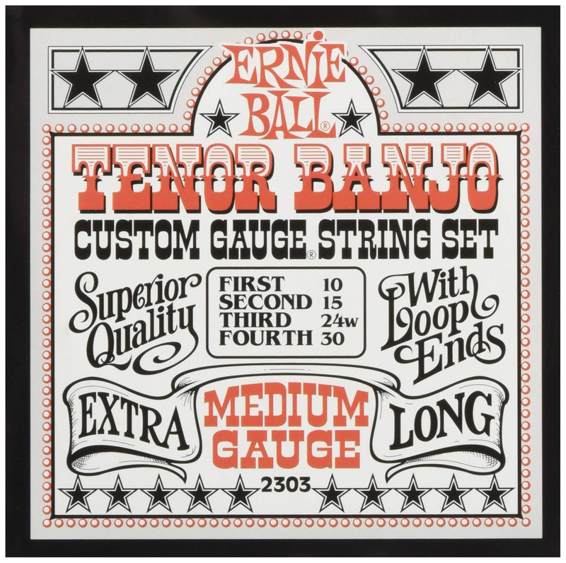 Ernie Ball Medium Loop End Stainless Steel Tenor Banjo Guitar Strings - 10-30 Gauge 4-String