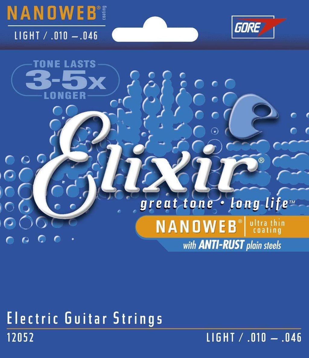 Elixir Strings Electric Guitar Strings w NANOWEB Coating, Light (.010-.046) Light (.010-.046) 6 String Set