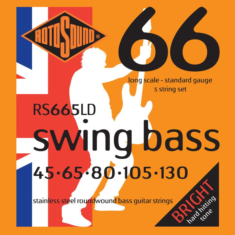 Rotosound Stainless Steel Standard Gauge Roundwound Bass Strings (45 65 80 105 130), RS665LD