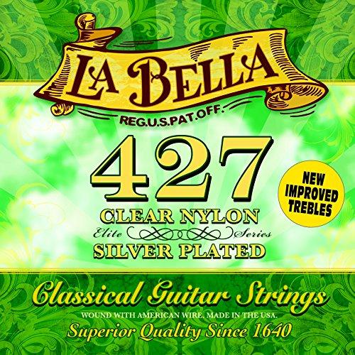 La Bella 427 Classical Guitar Strings, Clear Nylon, Elite Series - Medium Tension - Silver-Plated Copper Wound
