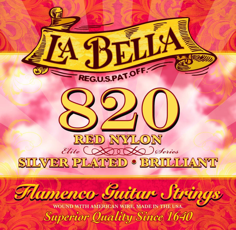 La Bella 820 Red Classical Guitar Nylon Strings, Flamenco Sets - Medium Tension - Silver-Plated Wound Basses - Designed for Flamenco Player