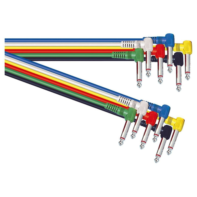 6 Coloured 6.3mm Jack Guitar Patch Leads 0.6m 1/4"