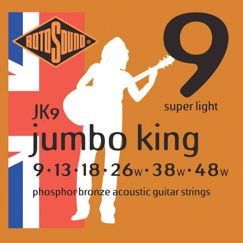 Rotosound Phosphor Bronze Super Light Gauge Acoustic Guitar Strings (9 13 18 26 38 48), JK9