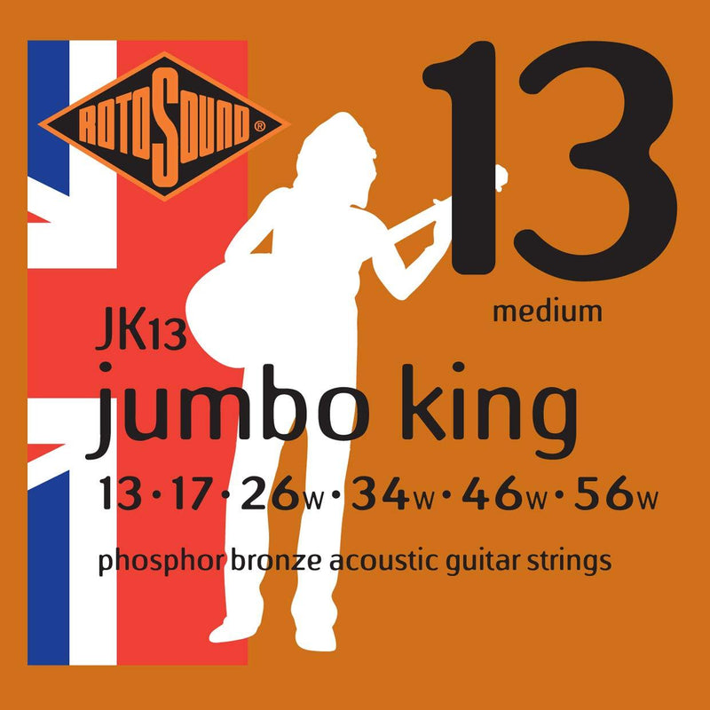 Rotosound JK13 Phosphor Bronze Medium Gauge Acoustic Guitar Strings (13 17 26 34 46 56), White Black Red Blue