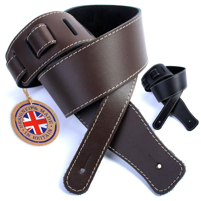 British Handmade Real Leather Guitar Strap: Finest Deluxe Italian Nappa Leather, 130cm long Guitar Belt - Suits Electric, Bass or Acoustic Instruments (inc Semi/Electro) Brown 1.3m (Deluxe Plain)
