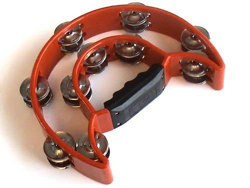 Tambourine - Double Half Moon (Red) by Tone Deaf Music. Hand Percussion Shaker Musical Instrument Red