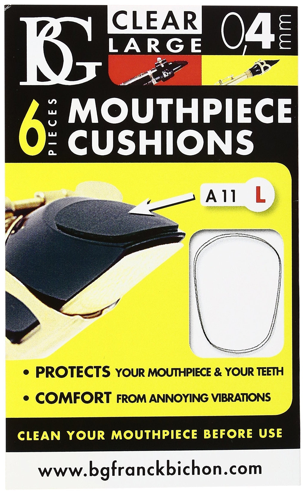 BG A11 L Mouthpiece Patch, Clear, Large 0.4MM, 6 CRT