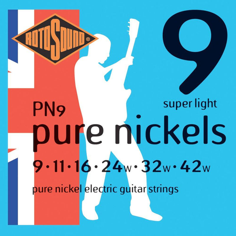 Rotosound PN9 Pure Nickel Super Light Gauge Electric Guitar Strings (9 11 16 24 32 42), White Black Red Blue