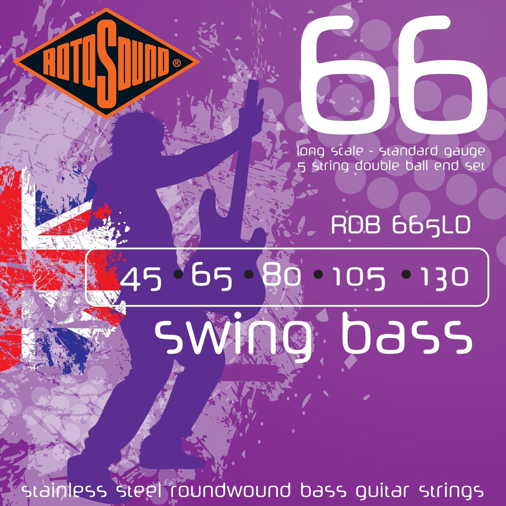Rotosound Stainless Steel Roundwound Bass Guitar Strings Double Ball-End, Standard Gauge 45 / 65 / 85 / 105 / 130