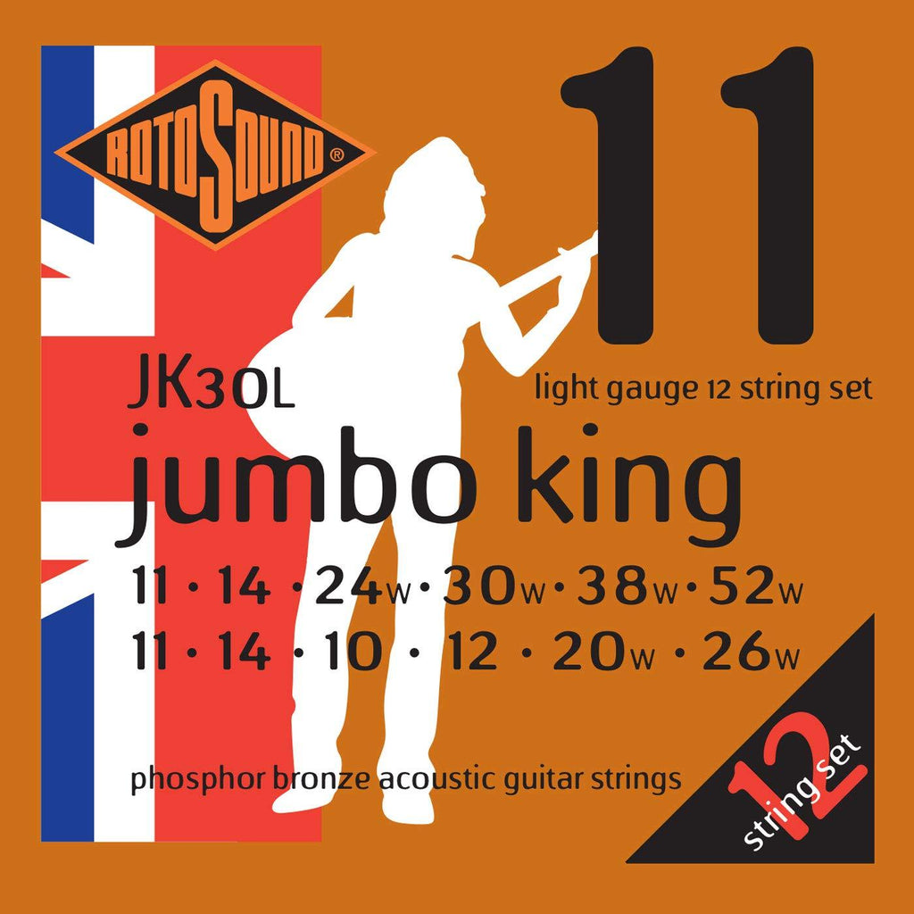 Rotosound JK30L Phosphor Bronze Light Gauge 12 String Acoustic Guitar Strings (11-11, 14-14, 24-10, 30-12, 38-20, 52-26) Single