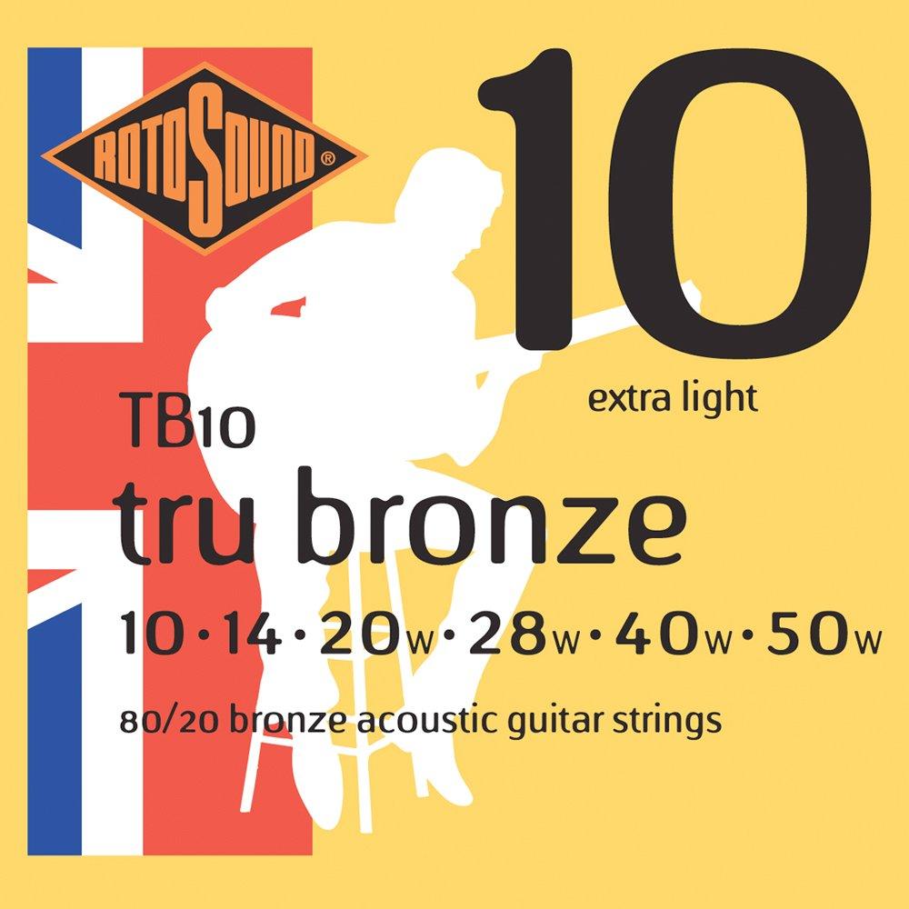 Rotosound TB10 80/20 Bronze Extra Light Gauge Acoustic Guitar Strings (10 14 20 28 40 50), White Black Red Blue