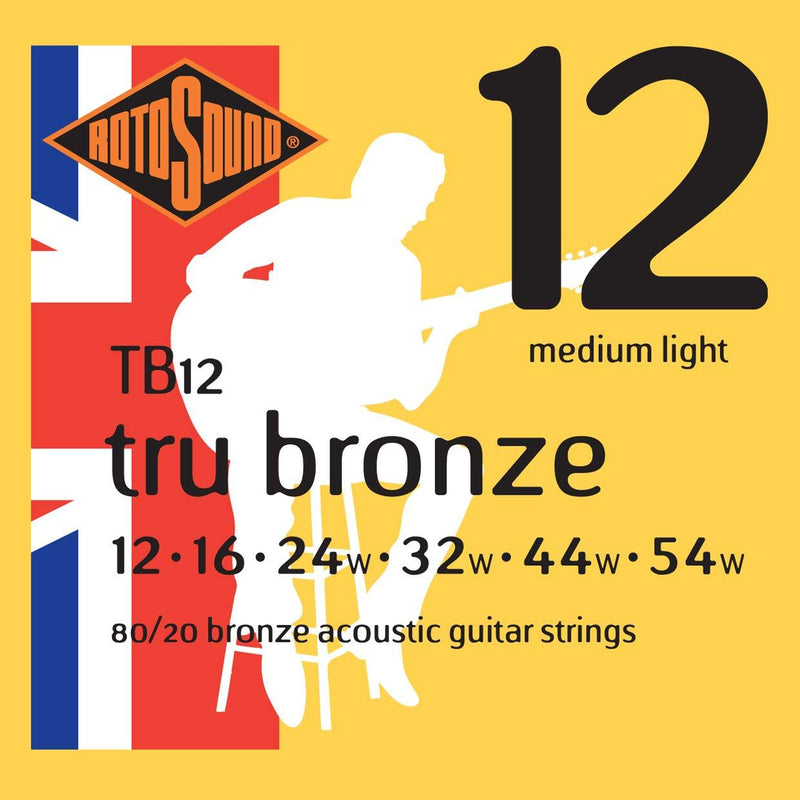 Rotosound TB12 80/20 Bronze Medium Light Gauge Acoustic Guitar Strings (12 16 24 32 44 54), White Black Red Blue