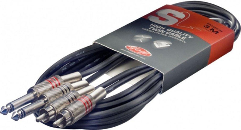 Stagg STC3PCM 3m/10 ft Twin Jack to RCA Phono Cable - Black Twin RCAm to Jack