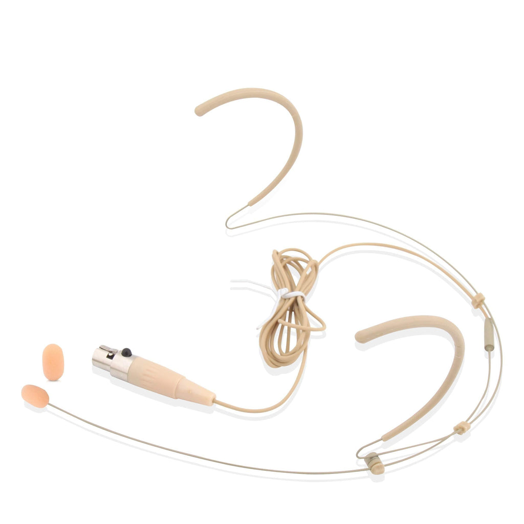 [AUSTRALIA] - Double Over Ear Microphone Headset - fessional Hands Free Omnidirectional Wired Audio Boom Condenser Microphone Headset w/ 4 Pin Mini XLR, 1.2m Cable, and Windscreen - Pyle PMHMS20 (Beige) 