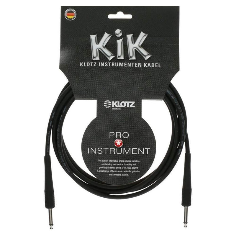 Klotz KIK3-0PPBK KIK Instrument Cable, ¼-Inch Straight, 10ft, Black, 10 ft