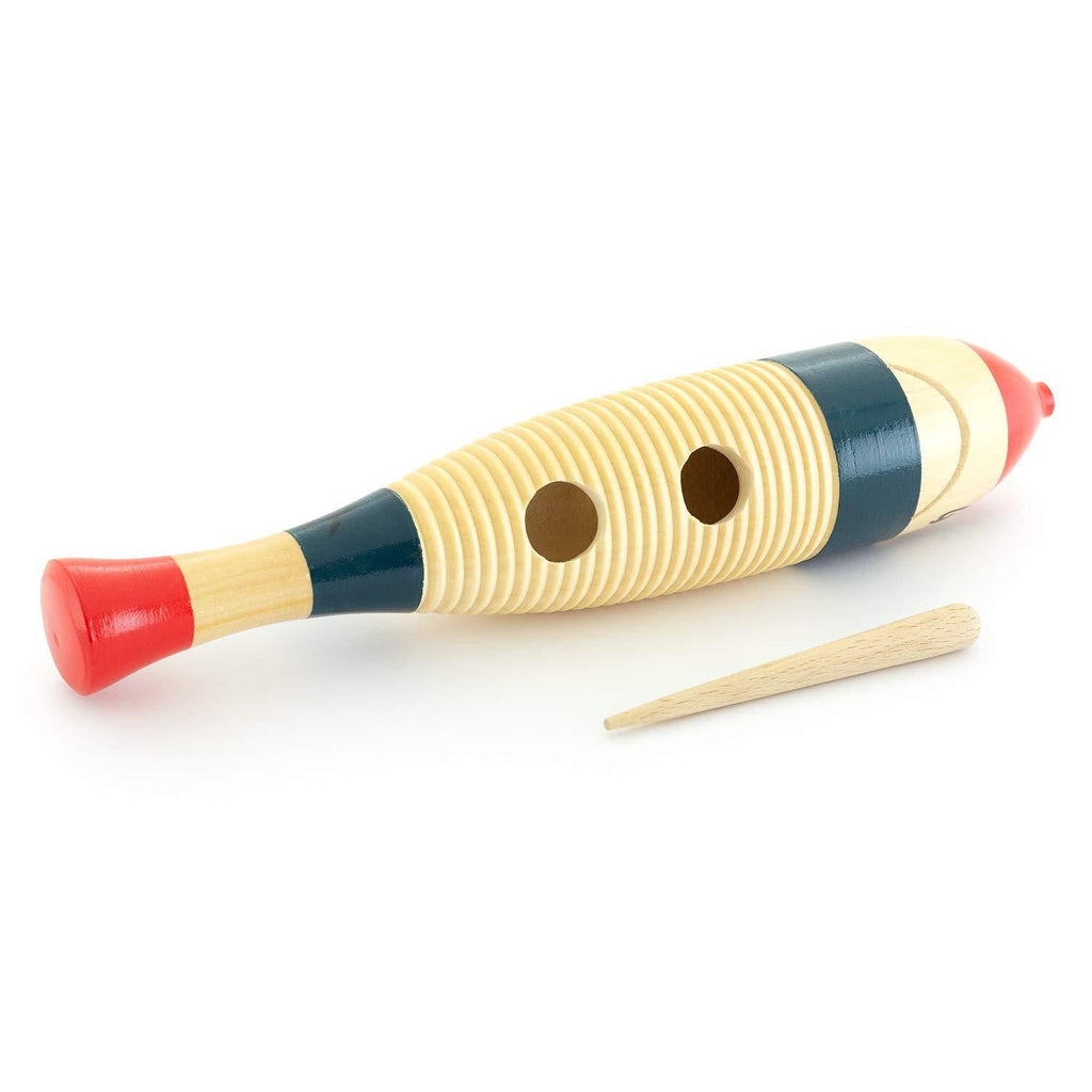 Tiger GUI7-NT Wooden Fish Guiro with Wooden Scraper/Beater School Percussion Instrument Single