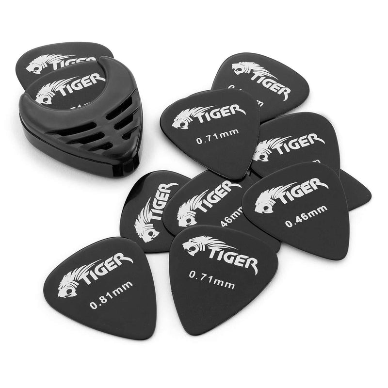 TIGER GAC56-BK | Pack of 12 Guitar Picks & Pick Holder | Variety of Gauges with picks