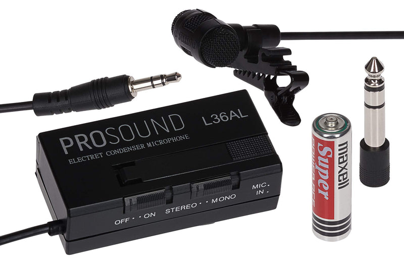 Prosound Stereo Tie-Clip Condenser Electret Microphone 3.5mm to 0.25 Inch Cable