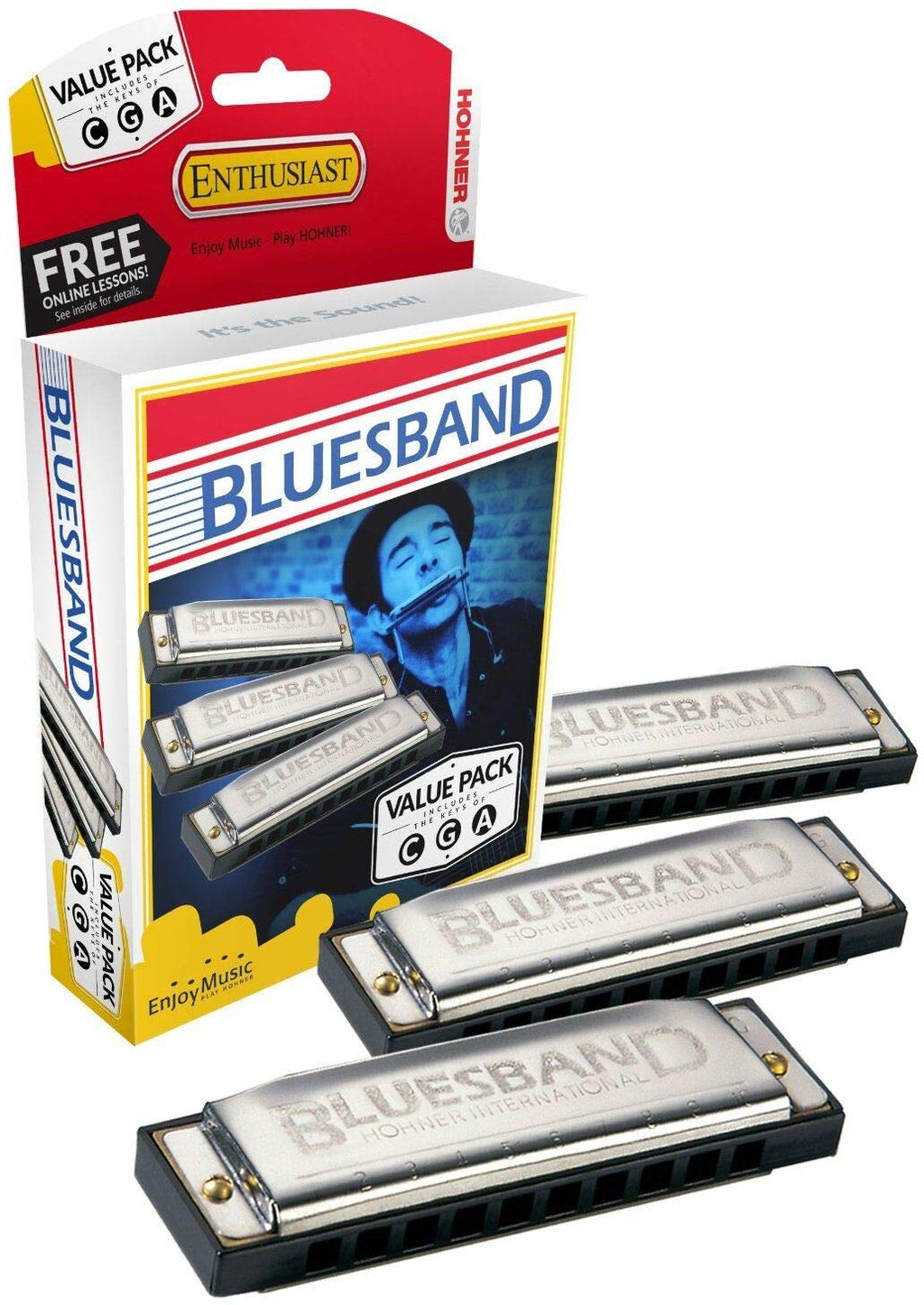 Hohner Bluesband Harmonica Set of 3 - keys of C, G and A - Value Pack