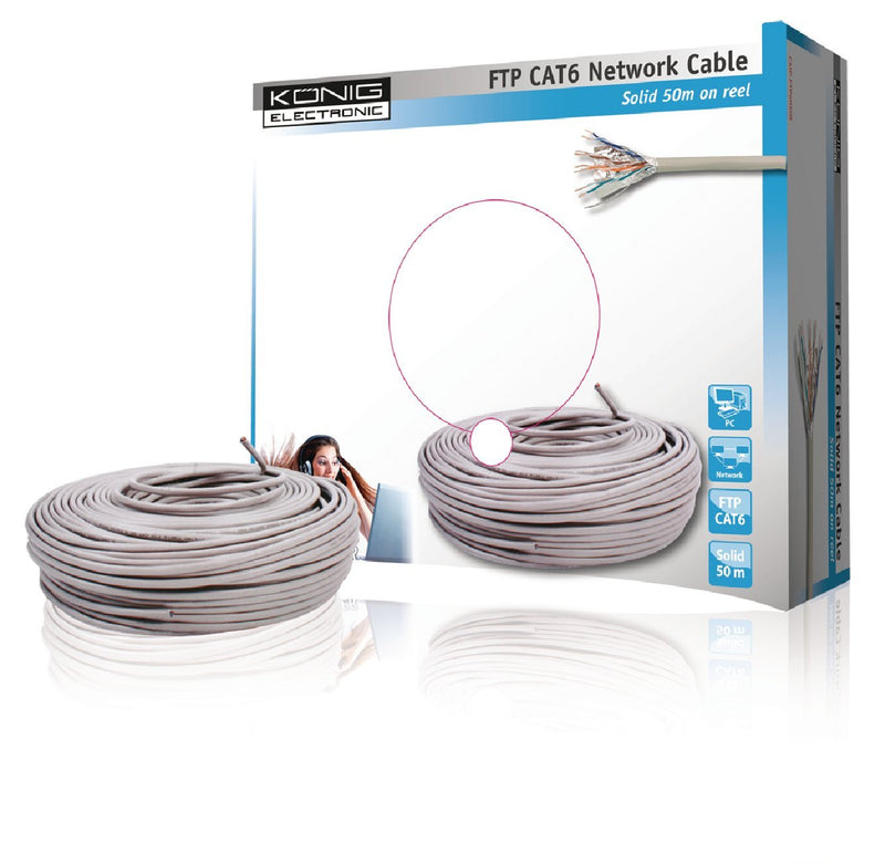Konig FTP Cat6 Solid Core Network Cable on 50m Reel