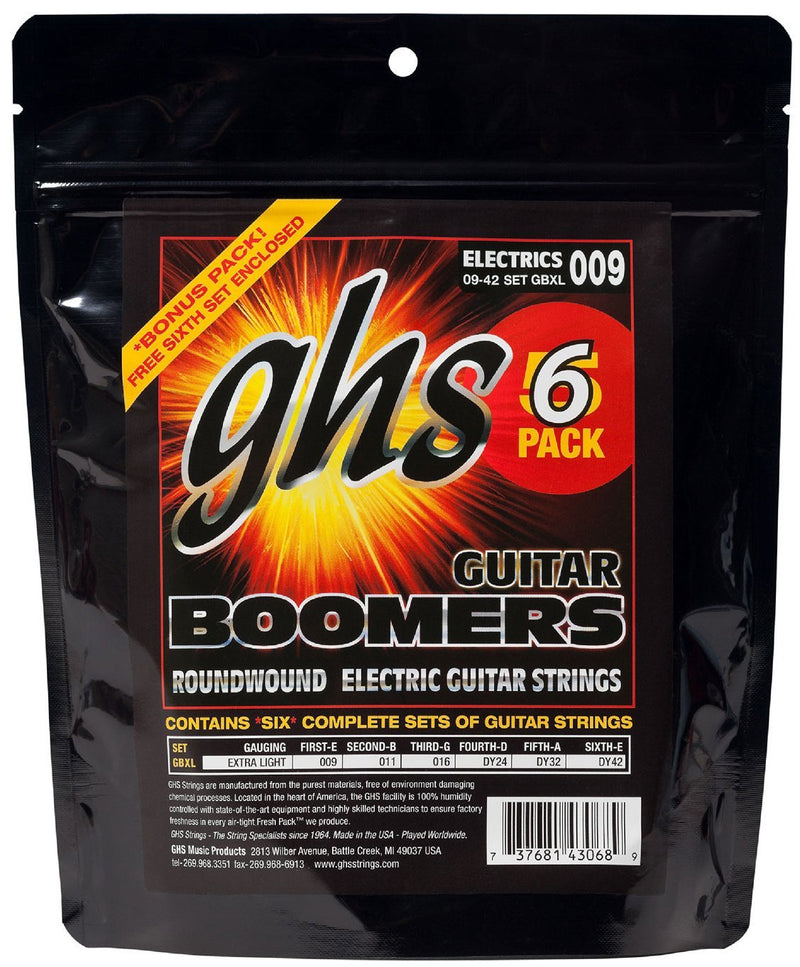 GHS GBXL-5 9 - 42 Extra Light Boomers Guitar String Set (Pack of 6)