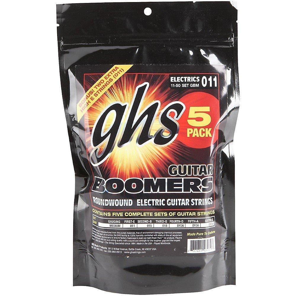 GHS GBM-5 Boomers Roundwound Medium Electric Guitar Strings, 11-50, 6 Pack