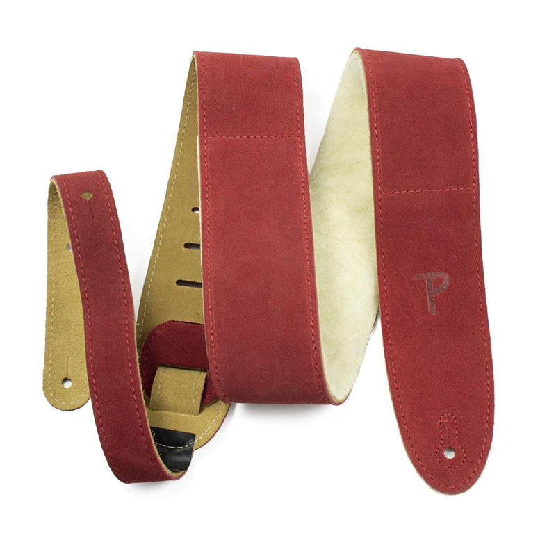 Perri’s Leathers Ltd. - Guitar Strap - Suede - Sheepskin Pad - Red - Adjustable - For Acoustic / Bass / Electric Guitars - Made in Canada (DL325S-203)