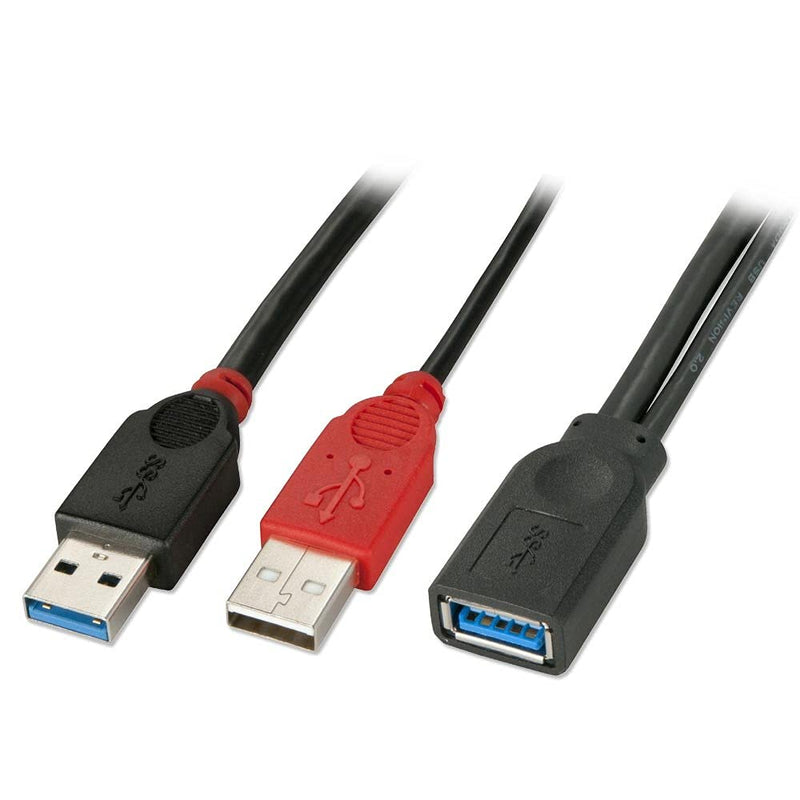 LINDY 0.5m USB 3.0 Dual Power Cable, 2 x Type A to Type A Female
