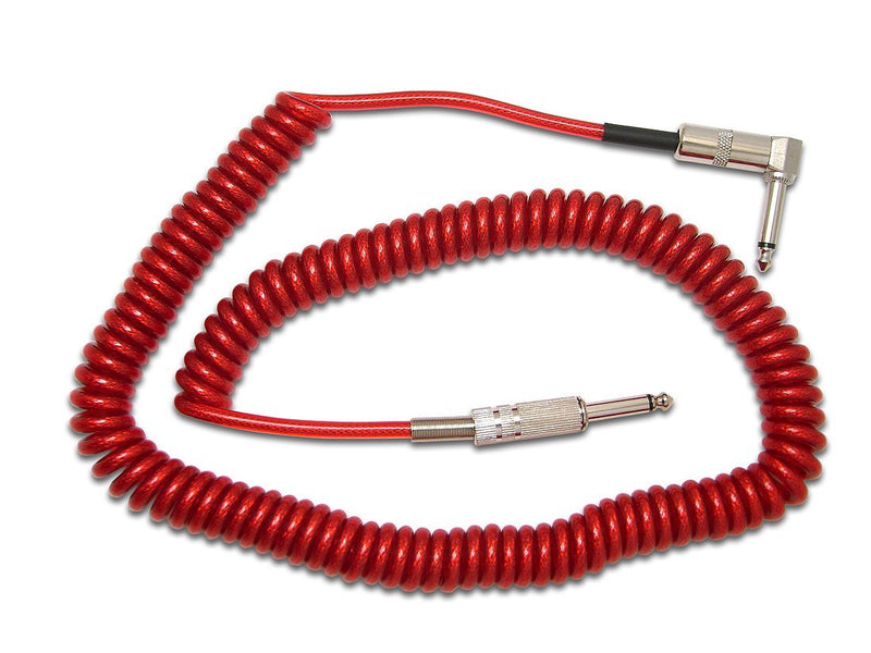 Snakebite Retro Curly Guitar/Instrument Cable. TS Jack to Jack Lead. Suitable for guitar, bass, keyboards etc Translucent Red