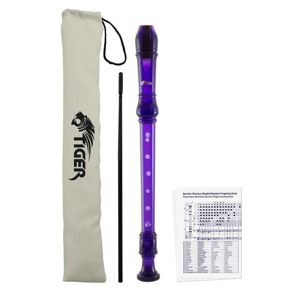 TIGER REC7-PU | Descant Recorder | with Instrument Case and Cleaning Rod | Purple