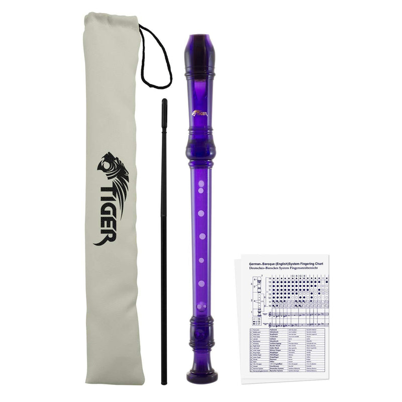 TIGER REC7-PU | Descant Recorder | with Instrument Case and Cleaning Rod | Purple