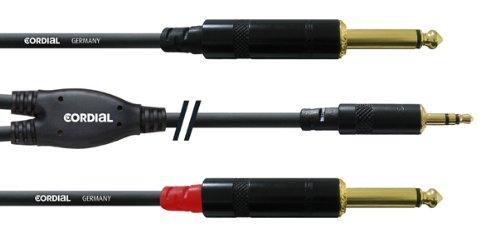 Cordial CFY 3 WPP-LONG Y-Adaptor Cable 3.5 mm Stereo Jack / 2x 6.3 mm Mono Jack 3m with Gold-Plated Contacts