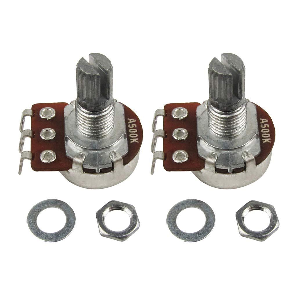 IKN A500K Mini Potentiometer Audio Taper Pots with Bayonet L15mm Short Split Shaft for Electric Bass Guitar Control Tone Volume Parts, Pack of 2PCS