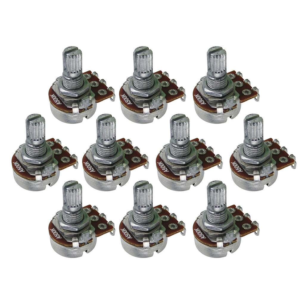 IKN A500K Mini Potentiometer Audio Taper Pots with Bayonet L15mm Short Split Shaft for Electric Bass Guitar Control Tone Volume Parts, Pack of 10PCS