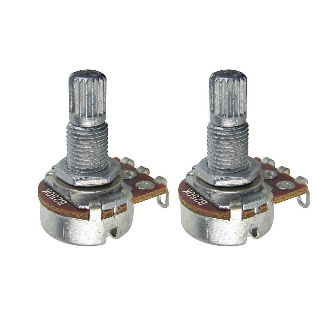 IKN B250K Mini Potentiometer Linear Taper Pots with Bayonet L18mm Short Split Shaft for Electric Bass Guitar Control Tone Volume Parts, Pack of 2PCS