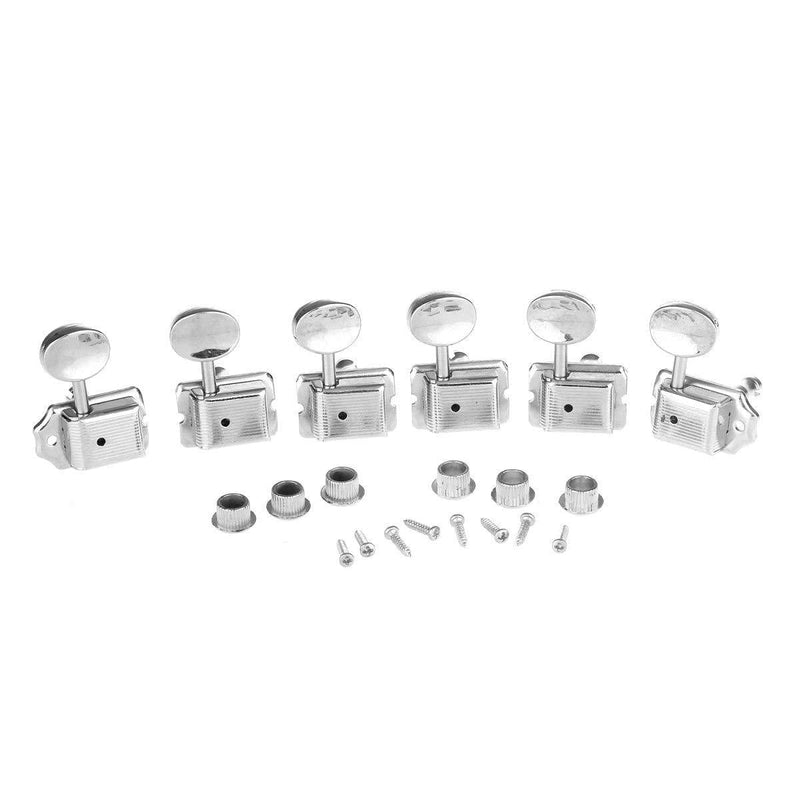 Musiclily 6-in-line Vintage Guitar Tuners Split Shaft Machine Head Tuning Keys Pegs for Fender Stratocaster Strat Telecaster, Nickel with Oval Button