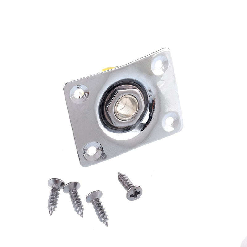 Musiclily 6.35mm Rectangle Guitar Loaded Jack Socket Plate for Les Paul Tele Electric Guitar, Chrome