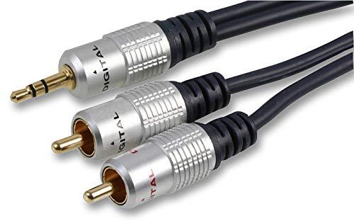 Pro Signal PSG03696 3.5mm Stereo Jack to 2x Phono (RCA) Plug to Plug Lead, 20m Length, Black
