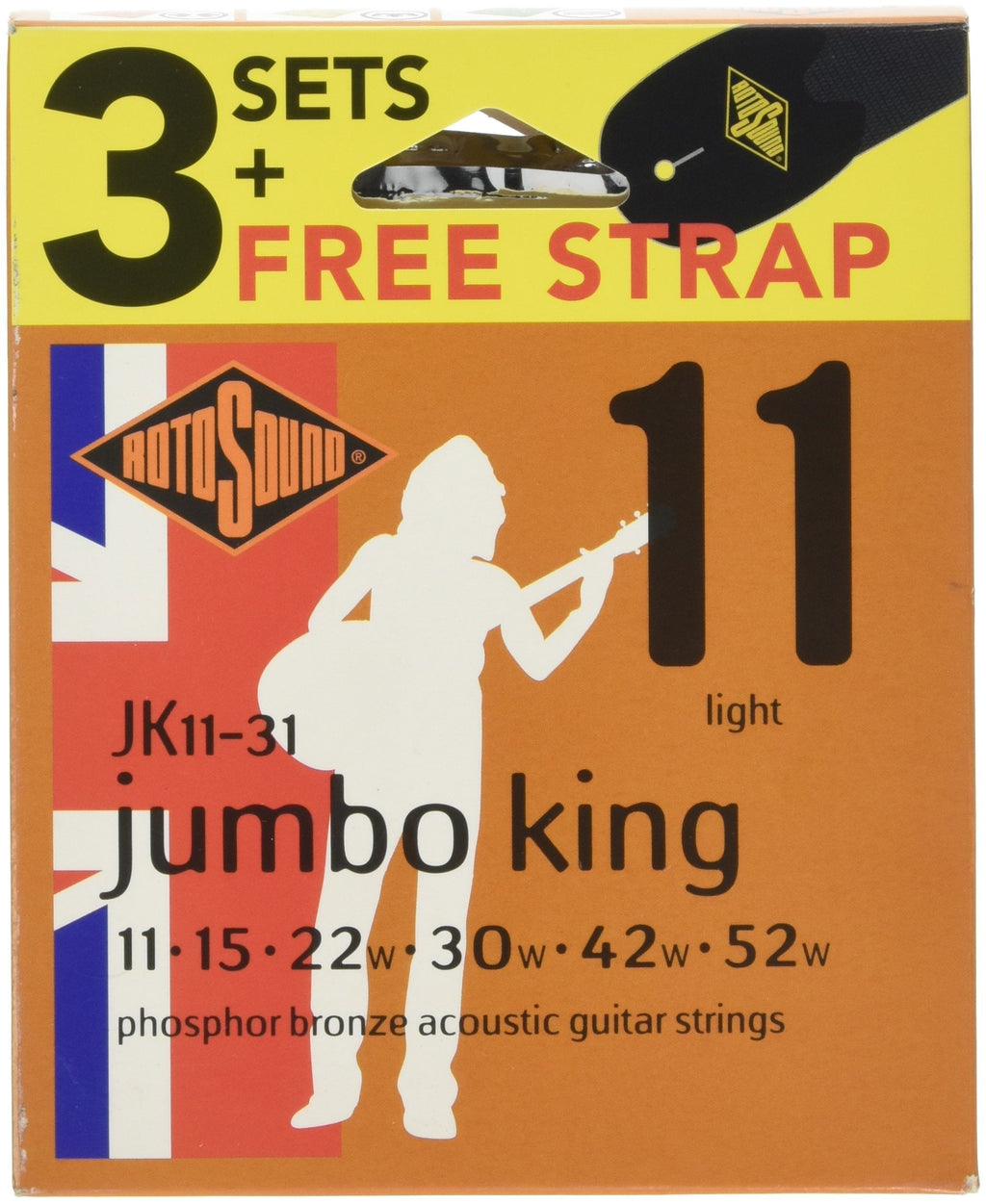 Rotosound JK11-31 Acoustic Guitar Strings with Strap (Pack of 3)