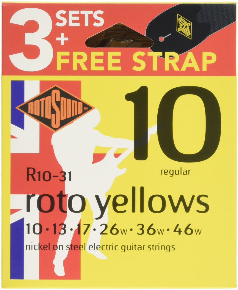 Rotosound R10-31 Electric Guitar Strings with Strap (Pack of 3) R10 Regular 10-46 Single