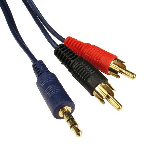 World of Data? 5m BLUE 3.5mm Jack to Twin RCA Cable - Premium Quality - 24k Gold Plated - Shielded - Audio (Left & Right) - Stereo - Male to Male
