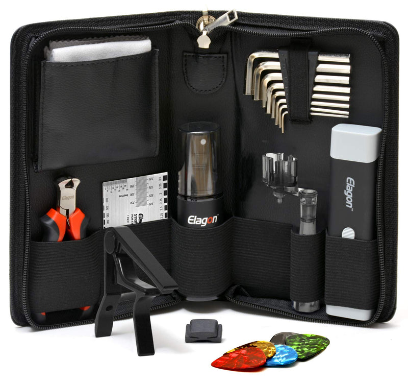 Elagon UK (+3) Pro Care Kit + 3 items – Top Quality Guitar Cleaning and Maintenance Kit Containing all the Essential Guitar Tools to Keep Your Guitar Clean and Properly Set Up For Best Playing Smoothness and Speed! The Perfect Maintenance and Setup Too...