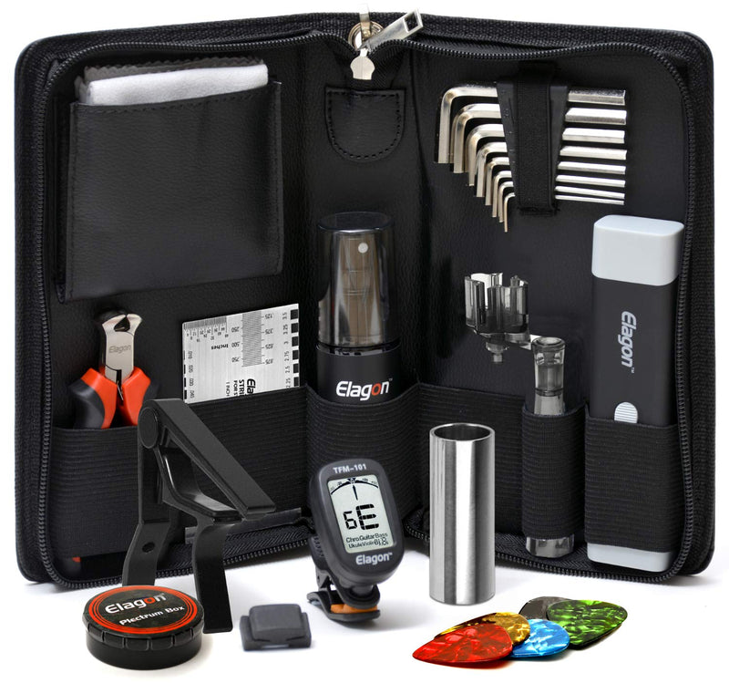 Elagon UK (+5) Pro Care Kit + 5 Items – Top Quality Guitar Cleaning and Maintenance Kit Containing all the Essential Guitar Tools to Keep Your Guitar Clean and Well Set Up For Best Playing Smoothness and Speed! The Perfect Maintenance and Setup Tools K...