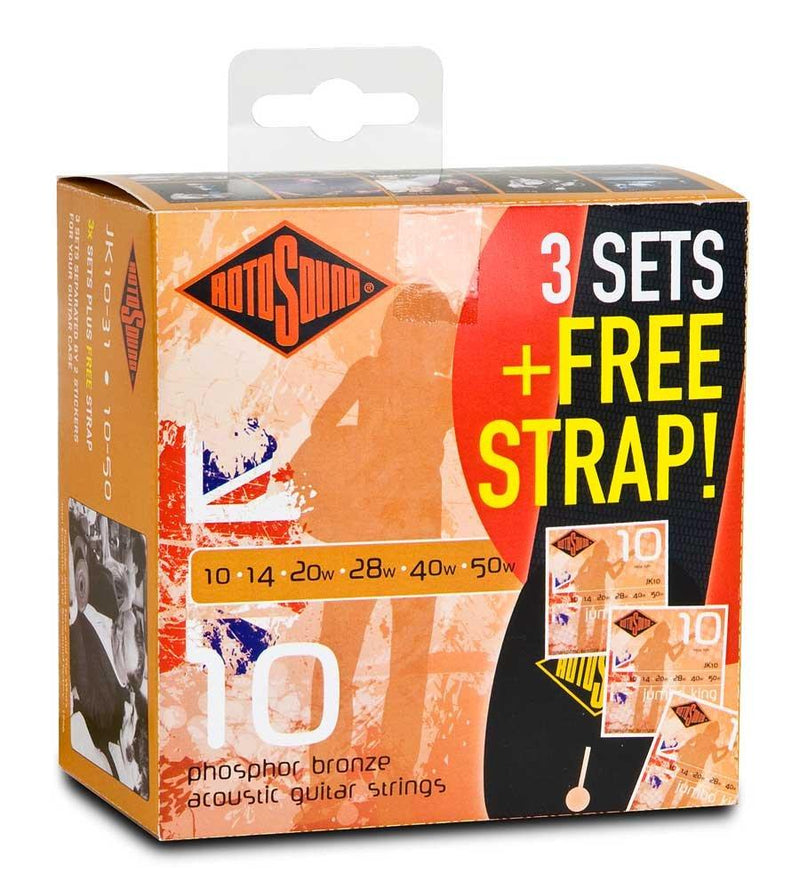 Rotosound JK10-31 Acoustic Guitar Strings with Strap (Pack of 3)