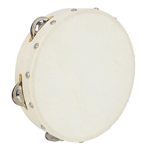 A-Star AP3312 8 inch Handheld Headed Tambourine, Traditional Single Jingle Bell Row, Natural Head, Educational Musical Instrument, Brown