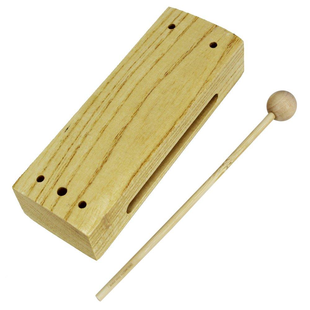 A-Star AP4211 Single Tone Wood Block with Wooden Beater, Educational School Percussion Brown