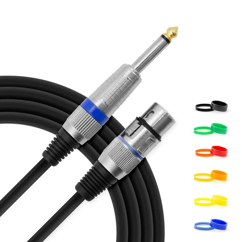 Tiger MIC6 6 Metre, 20 Foot Female XLR to 1/4 Inch Jack Microphone Cable – Low Noise Unbalanced Instrument Cable with Interchangeable Coloured Loops
