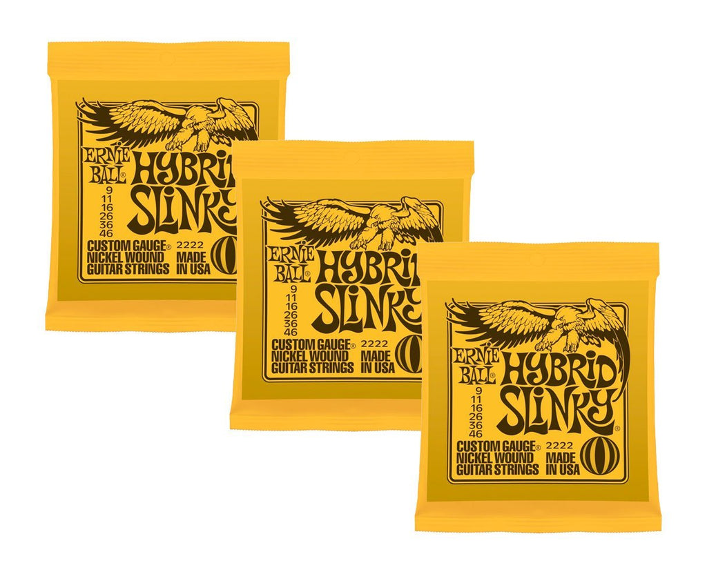 Ernie Ball 2222x3 Hybrid Slinky Nickel Wound Sets.009 - .046, Bundle of 3 Sets, Orange