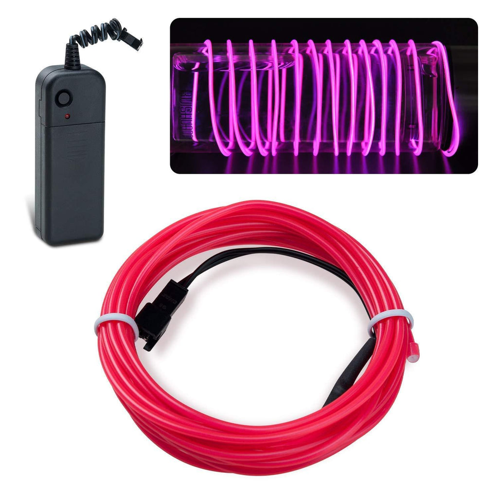Lychee Neon Light El Wire with Battery Pack Neon Glowing Strobing Electroluminescent Wire for Car Dance Party Wedding Festival Decoration (Pink, 3m 9ft)